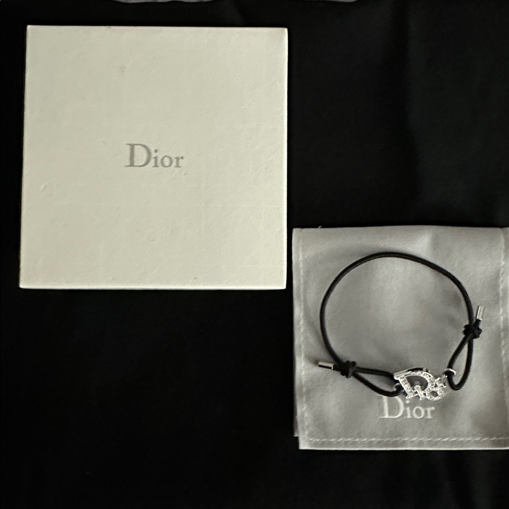 Dior Black Cord Bracelet with Silver Accent